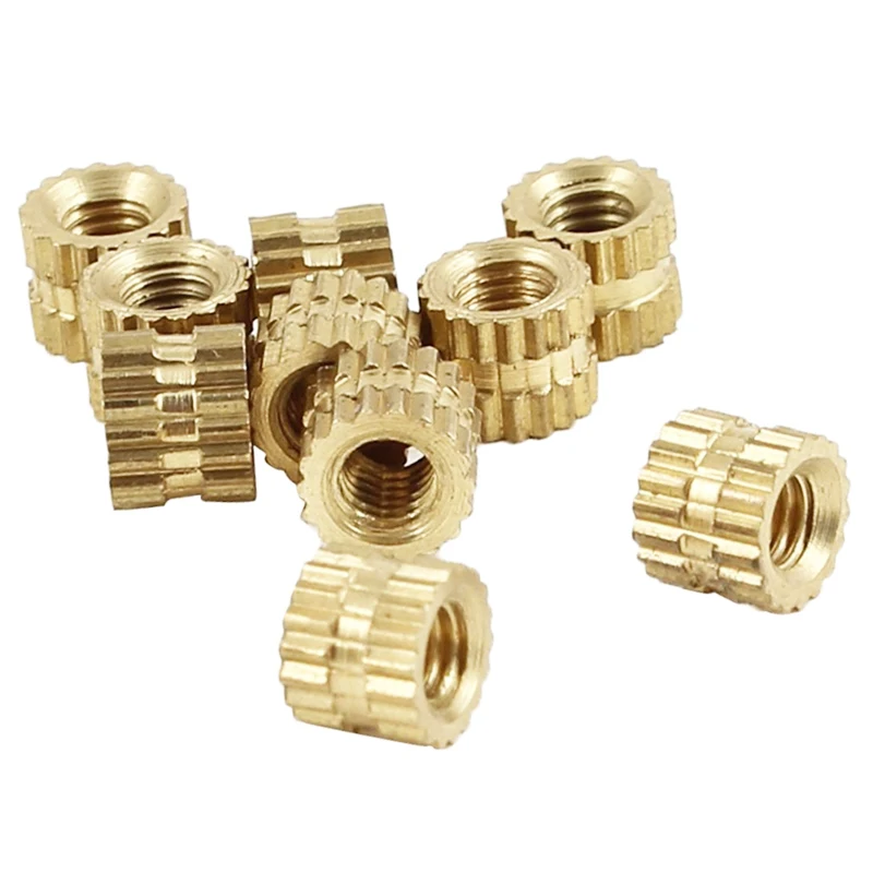 

New M2 x 3mm Brass Cylinder Knurled Threaded Round Insert Embedded Nuts 100pcs