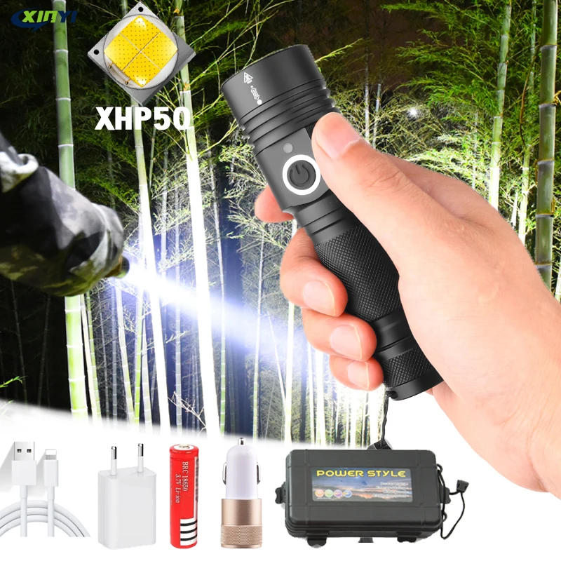 Мощный светодиодный фонарик XHP50 18650 лм с USB зарядкой масштабируемый фонарь