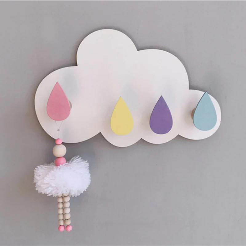 

Wall Mounted Key Clothes Holder Creative Star Moon Cloud Shape Nail Free 4 Hooks Moisture Proof Multi Functional Hooks Hanger