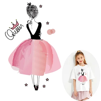 

Pink Dancing Girl Patch Applique On Clothes Iron On Transfers Stripes For Clothing Children Thermo Patches DIY Print On Tshirt