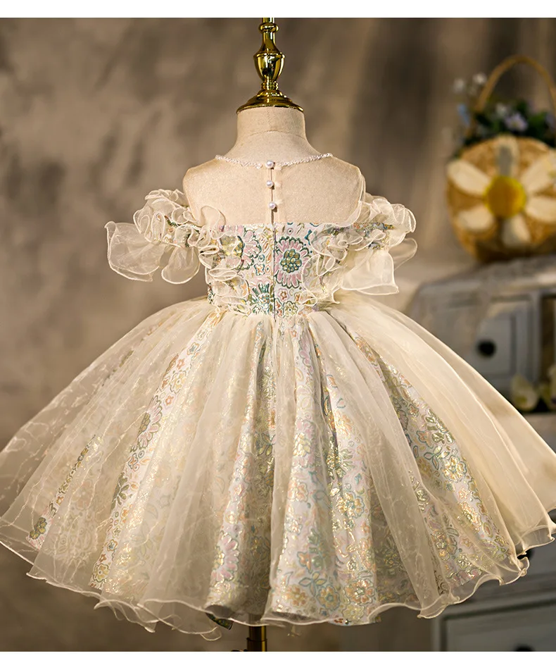 Infant Girl Dresses Girl Ball Gown Tutu Princess Dress Beads Lace Baby Girl Dress 1st Birthday Party Dress Wedding Girl Clothes