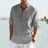Long Sleeve Shirt Linen Tops Sexy Men clothing Letter Print Casual Pullover Single breasted Sexy