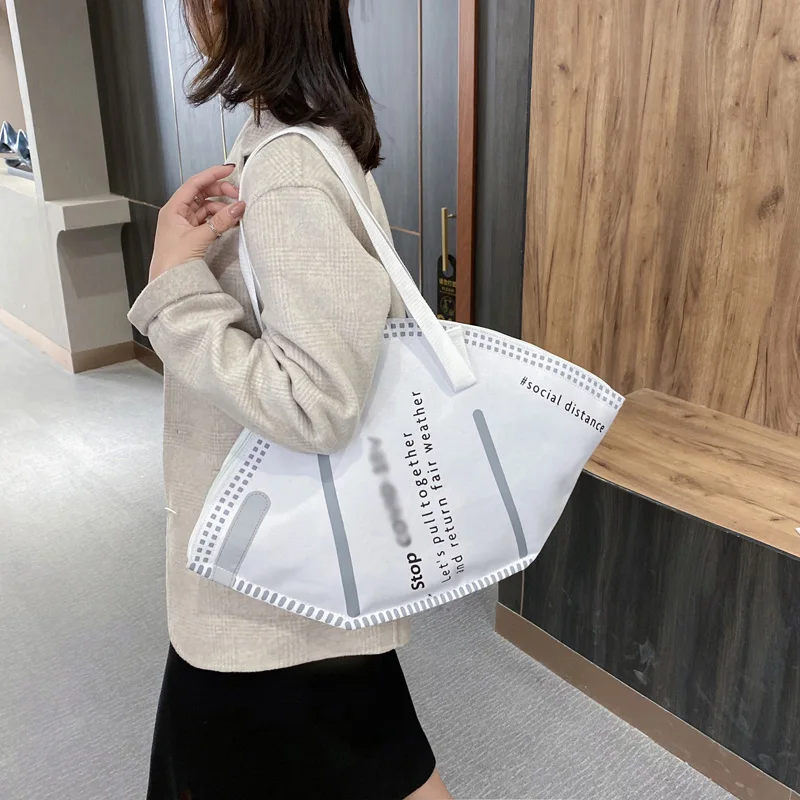 Handbags Tote-Bag Hobos-Mask Large-Capacity Women Canvas Trendy Creative Casual Fashion