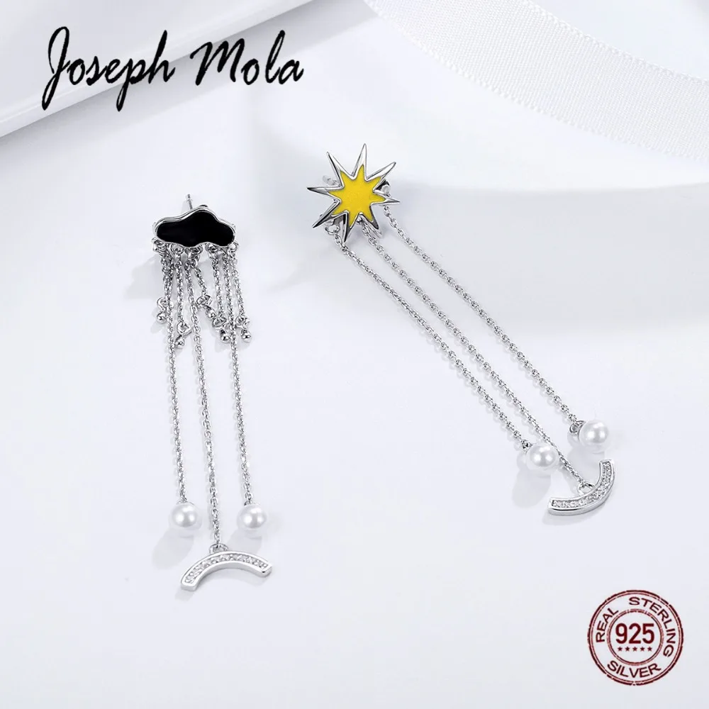 

Joseph Mola 925 Sterling Silver Trendy Shinning Shine & Cloud Tassel CZ Stone Long Drop Earrings for Women Party Dating Gift