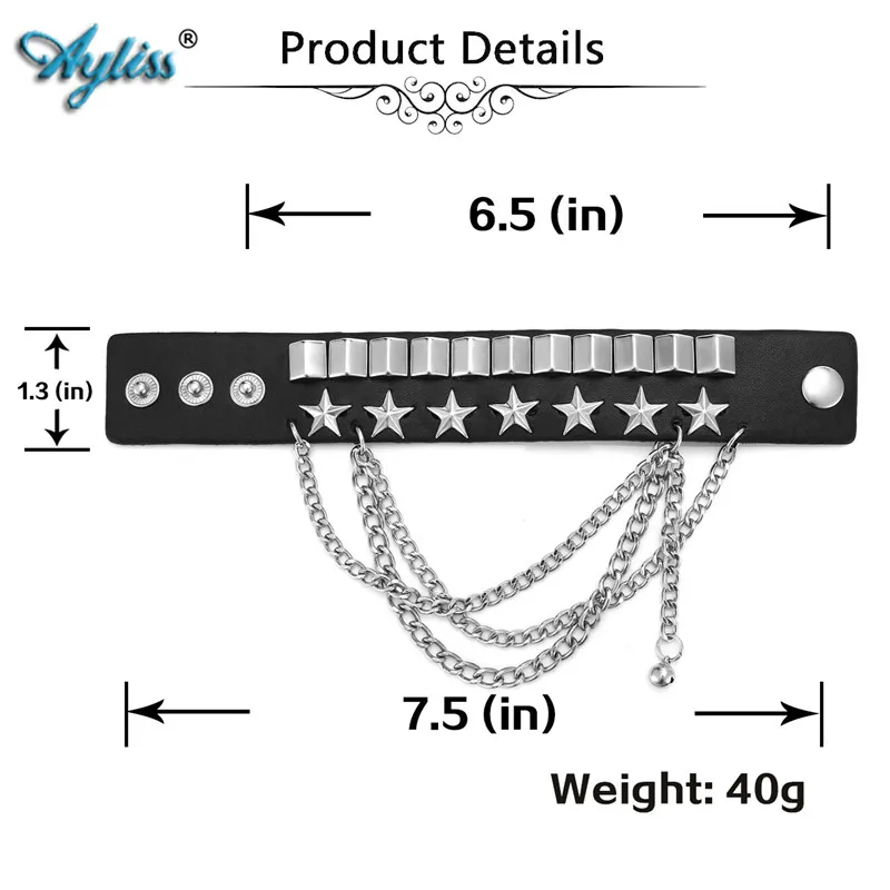 Ayliss Горячая Стиль 1 шт. Панк Черная Готическая звезда с кисточкой цепи коровьей кожи мужские модные Браслет манжета браслет ювелирные изделия подарок