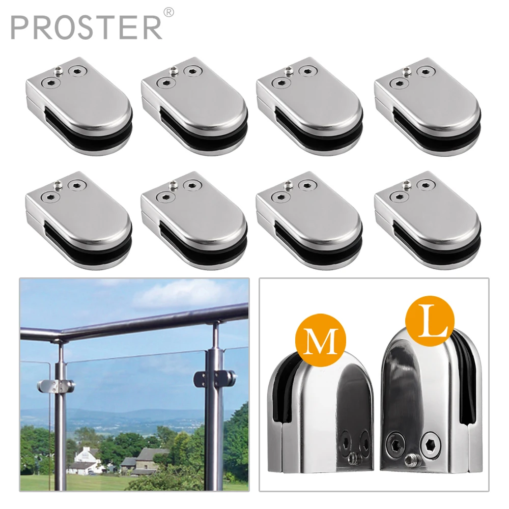 PROSTER 8Pcs 304 Stainless Steel Glass Clamp Clip Bracket Hardware Kit For Handrail Balustrades 8-12mm Corner Holder | Обустройство