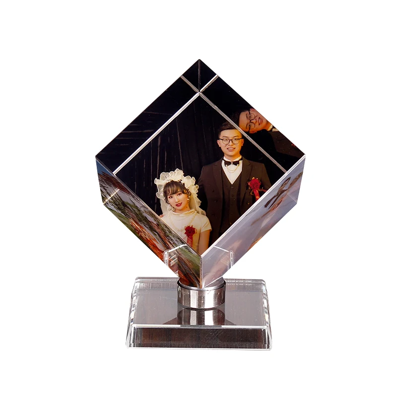 Personalized Customization Crystal Cube Shape Photo Album Glass Figurines Graduation Wedding Souvenir Home Decor Christmas Gifts 2