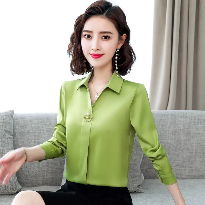 

Women's Spring Autumn Style Chiffon Blouses Shirt Women's Elegant Long Sleeve Button Solid Color Slim Tops DD9113