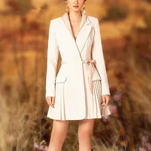 Блейзер, платье для женщин, длинный рукав, подиум, дизайнерская, роскошная, брендовая, элегантная, для офиса, леди, тонкое, плиссированное платье, костюм, куртка, официальная, рабочая одежда