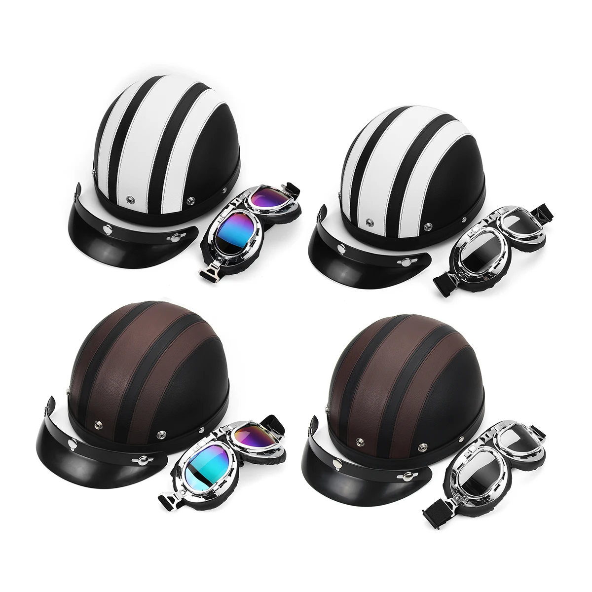 Motorcycle Helmets Electric Bicycle Helmet Open Face Dual Lens Visors Wind Goggles Men Women Scooter Motorbike Moto Bike Helmet