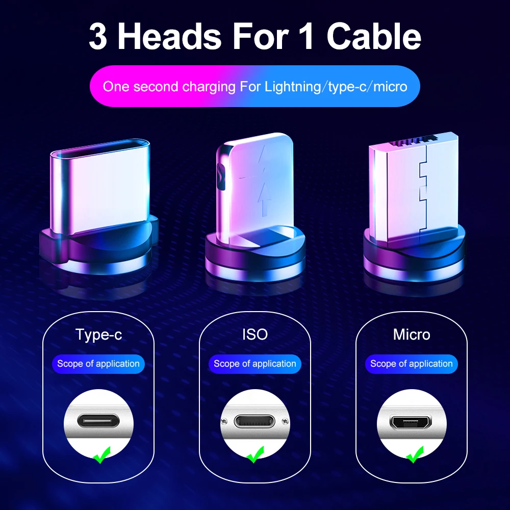 รูปสินค้า USB C สายเคเบิล Fast Charge 3A Micro USB ประเภท C 360แม่เหล็ก Fast Charger สำหรับ iPhone Samsung Android โทรศัพท์มือถือโทรศัพท์สาย