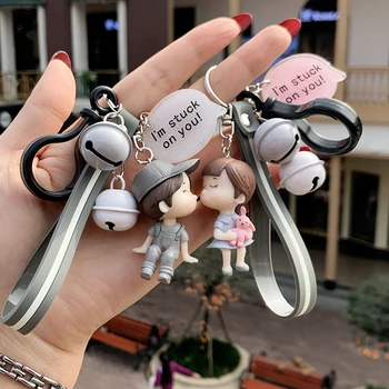 

Kawaii Creative Couple Lovers Keychain A Pair Of Cute Men And Women Car Key Ring Female Backpack BAG Pendant Bell Lanyard