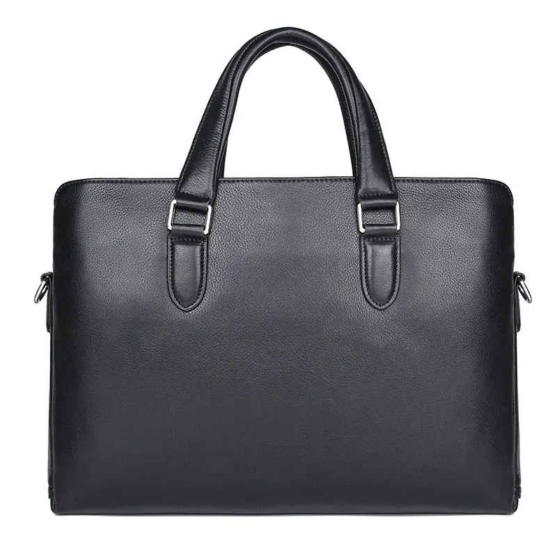 Мужской портфель из натуральной кожи, черные дорожные деловые сумки, 14 дюймов, сумка для ноутбука, повседневная мужская сумка, портфель s - Цвет: Черный