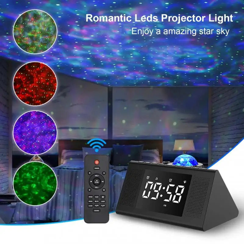 LED Laser Colorful Starry Sky Ocean Projector Night Light Digital Alarm