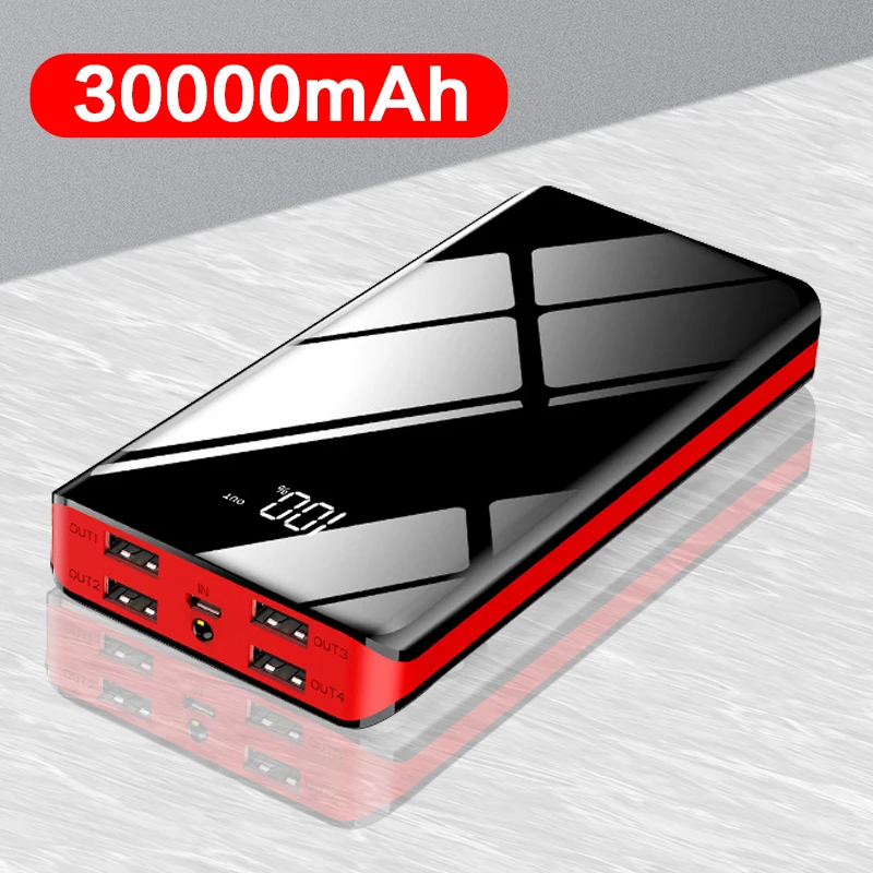 Power Bank 30000 мАч для iPhone Xiaomi Mi 9 4 USB зеркало полный экран зарядное устройство Внешняя