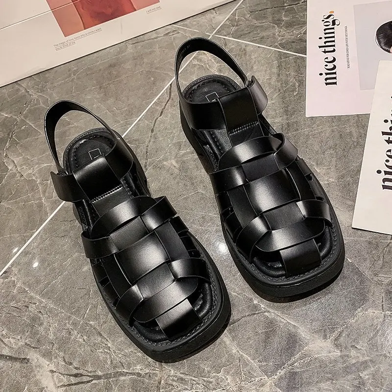 Sandalias romanas de gladiador para mujer, calzado plano Baotou, cómodas, con plataforma, gran oferta, novedad de 2021