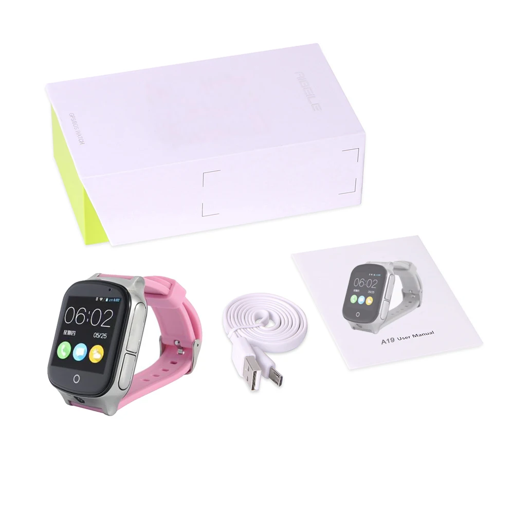 pink with box A19 3g Детские Смарт-часы с gps, gps, Wi-Fi, дистанционный монитор, смарт-часы для ребенка старшего возраста, поддержка gps Wi-Fi, SOS lbs камера - Цвет: pink with box
