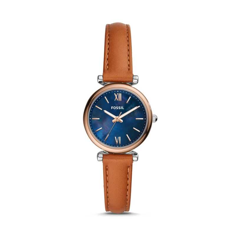 

Fossil Ladies Watch Blue Dial Carlie Mini Three-Hand Tan Leather Watch Quartz Watch for Women Stylish ES4701