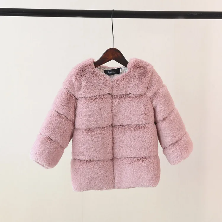 

2019 Winter Girls Faux Rabbit Fur Jackets Stripes Full Sleeve Coats Toddler Girls Warm Clothes Kid Outdoor Wear Kid Pink Fur Top