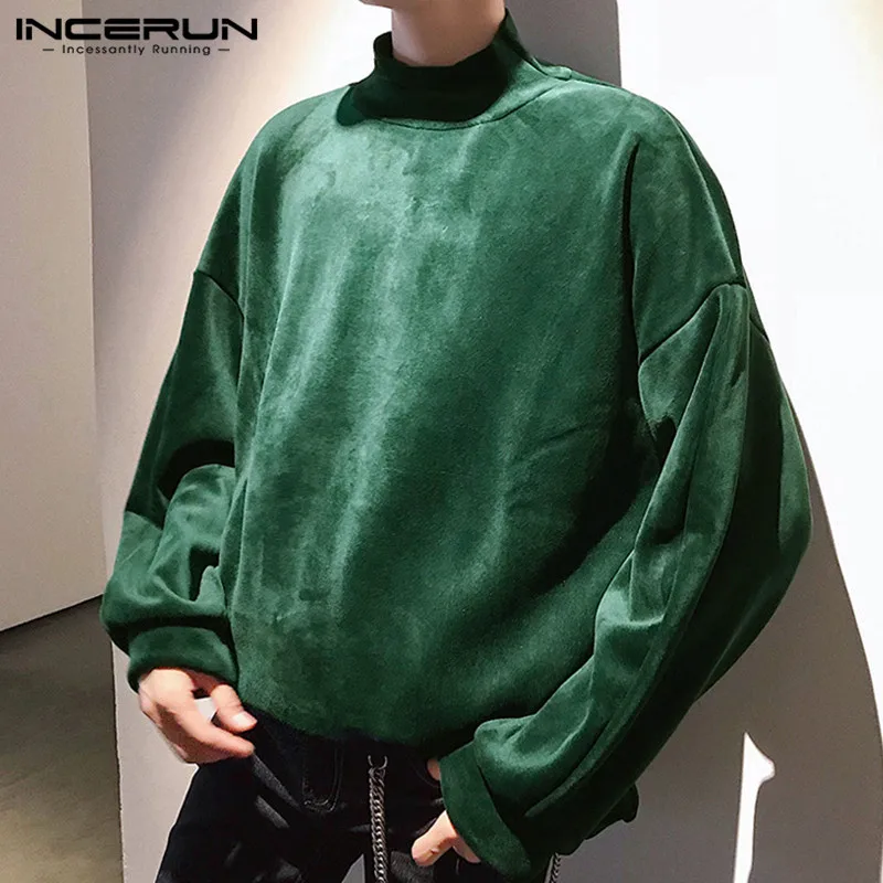 

Autumn Winter Fashion Men Hoodies Turtleneck Long Sleeve Velvet Korean Casual Chic Sweatshirt Streetwear Mens Pullovers INCERUN