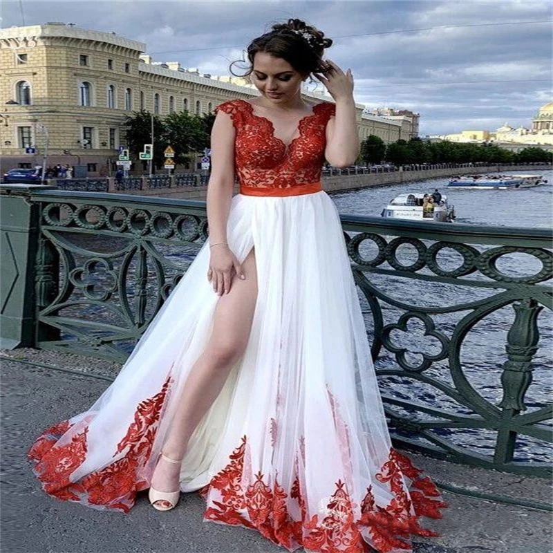 Red and White Elegant Gowns Dresses Images 2022