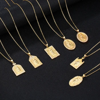 

2020 New Gold Stainless Steel CZ Virgin Mary Pendant Necklace For Women Charm Women Marriage Religious Jewelry
