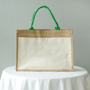 

High Quality Jute Tote Large Capacity Female Casual Shoulder Bag Lady Daily Handbag Fresh Beach Shopping Bag Canvas Bag Ladies