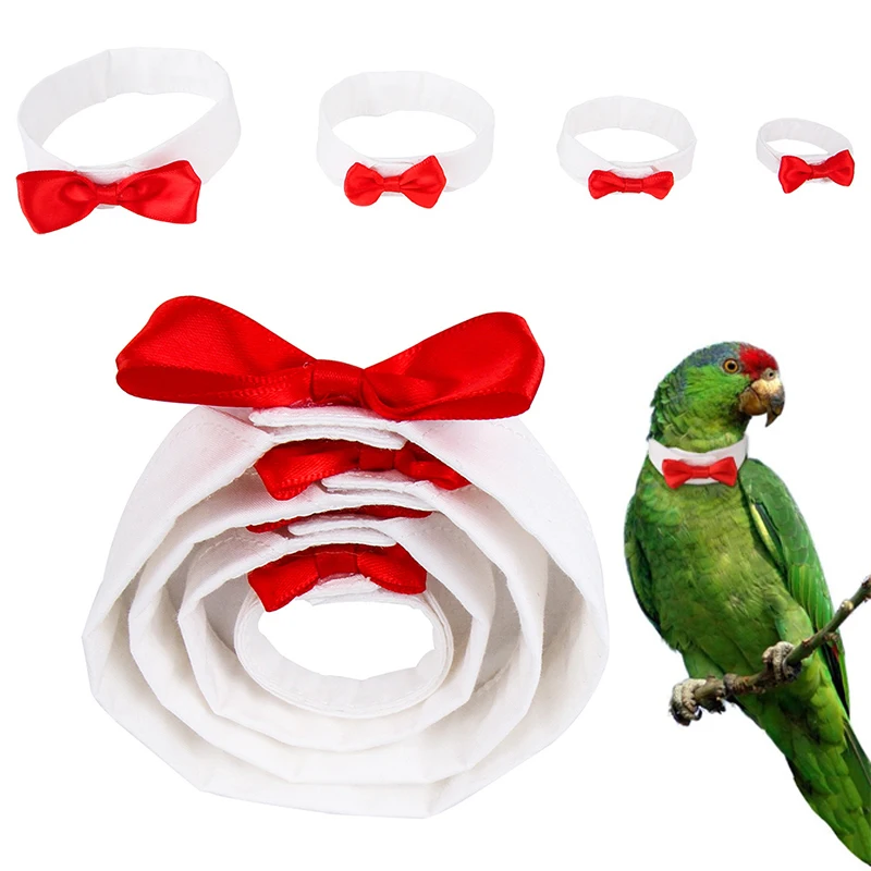 Красный хлопок галстук-бабочка галстук для маленький средний большой птицы многоразовые попугай украшения из ткани домашних животных