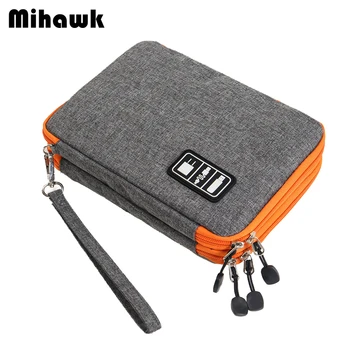 

Mihawk Double Layer Men's Travel Accessories Bags Male Data Charging Line Storage Pouch Mobile Phone Camera Organizer Box Supply