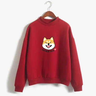 Женские толстовки Харадзюку флисовые осенние Kawaii милый японский аниме Шиба Инну пуловер Kpop Толстовка Moletom sudadera mujer - Цвет: Red