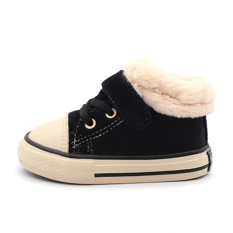 Baby Winter Shoes,Girls Boots 1-3T Warm Fur Boys Shoes, Plus Velvet Toddler Boots Winter New Type Children Cotton Shoes - Цвет: black