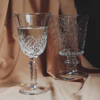 

CuteLife Relief Vintage Coffee Whiskey Glass Cup Transparent Cocktail Beer Wedding Glass Crystal Goblet Gifts Juice Wine Glasses
