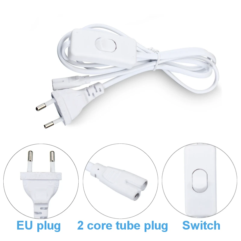 

T4/T5/T8 Light Pipe Connection Line/Power Supply Extension Cord With Switch EU Plug LED Lamp Socket 130CM