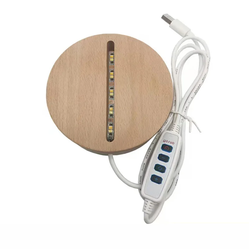 DimmableRoundAcrylicLedNightLightBaseHolderUSBWoodenLighted