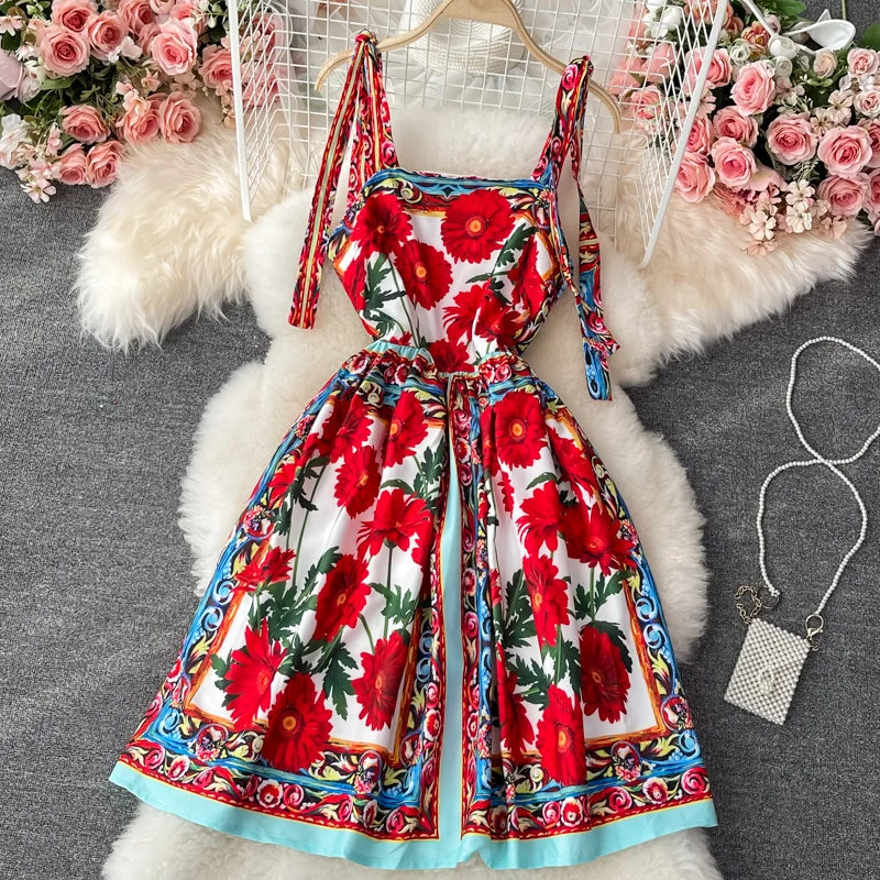 

2021 летняя Новая высококачественная юбка на бретельках платье трапециевидной формы без рукавов с принтом