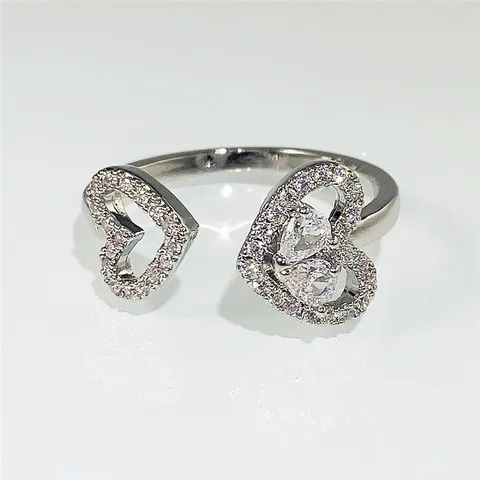 Luxury Heart Wedding Rings for Women Brilliant Cubic Zirconia Newly-designed Fashion Opening Rings Female 2021 Jewelry
