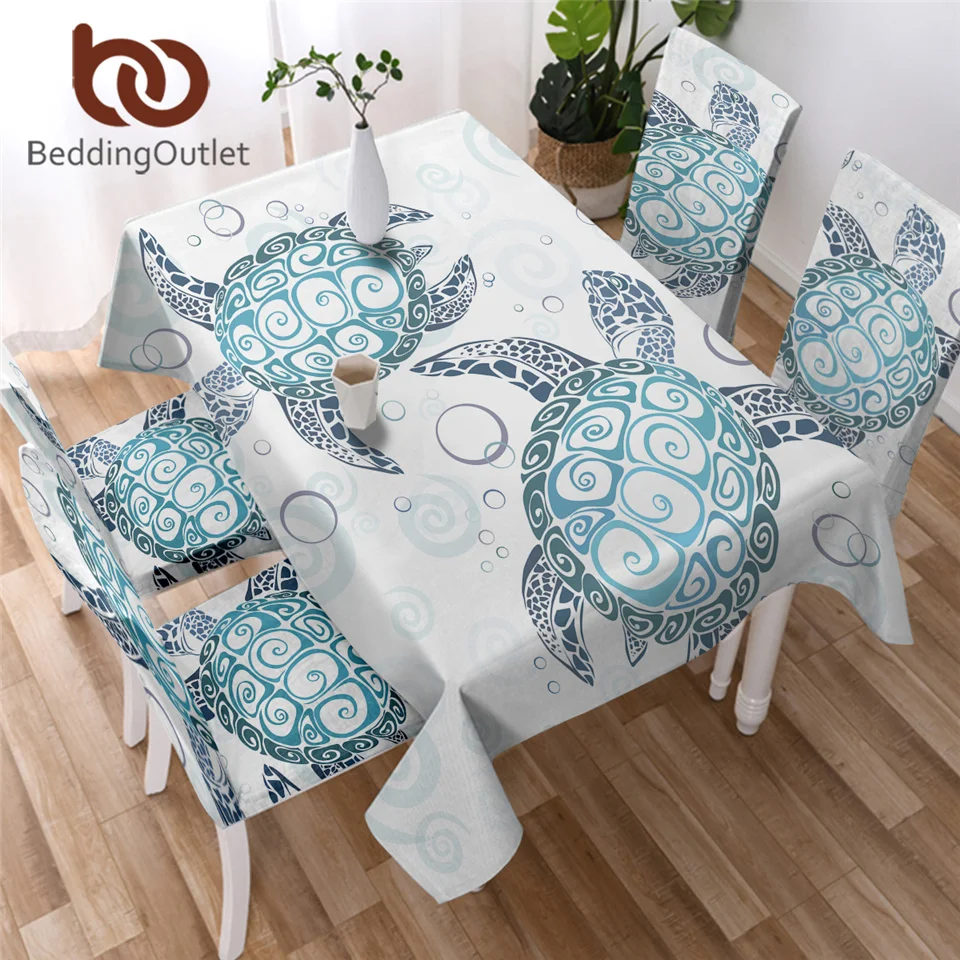 Водонепроницаемая скатерть BeddingOutlet с изображением морских черепашек и пузырей