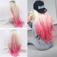 Bombshell прямой синтетический 13*3 дюймов парик фронта шнурка бесклеевой черный корни Омбре розовый термостойкие волокна волос для женщин парики