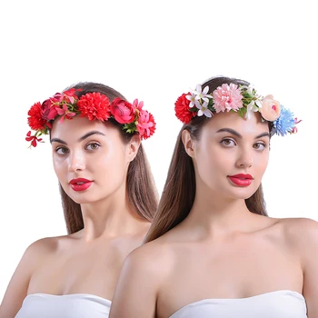 

DUOJIAOYAN Bohemia Flower Floral Hairband for Girls Rose Crown Headband Rattan Wedding Bride Wreath Ornament Hair Accessories