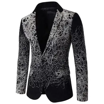 

Chic Men blazer hombre Long Sleeve Lapel Collar Blazers Black Gradient Color Print Button Slim Blazer Coat americana hombre