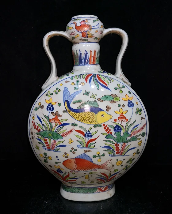 

Династия Мин (Xuande:1399-1435) фотография рыбы и травы плоская бутылка