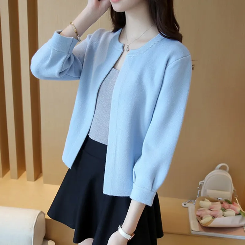 ^*Best Offers Autumn And Winter Korean-style Body Hugging Small Cardigan Open-Front Sweater Women's Not Balling up Short Coat Korean-style Sli