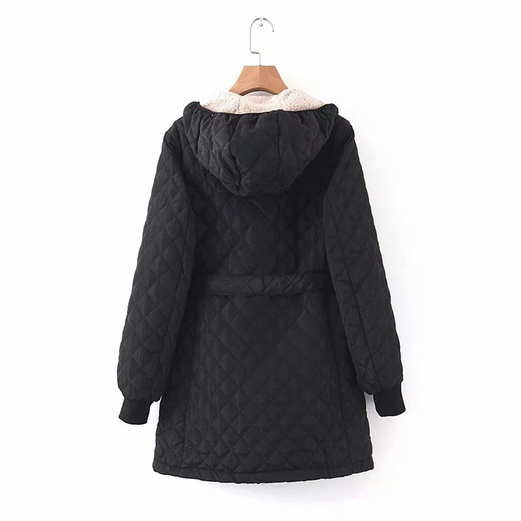 CHAMSGEND Women Elegant Coat Winter Regular Cotton Overcoat Long Bandage Loose Manteau Femme Hiver Warm Jacket 1008