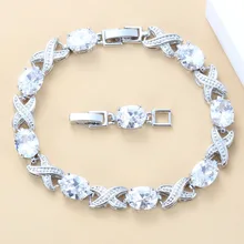 Чистый натуральный белый камень CZ свадебный костюм 925 пробы серебряный браслет цепочка для женщин модные ювелирные изделия