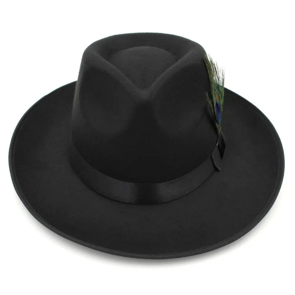 Wide Brim Peacock Feather Band Bowler 