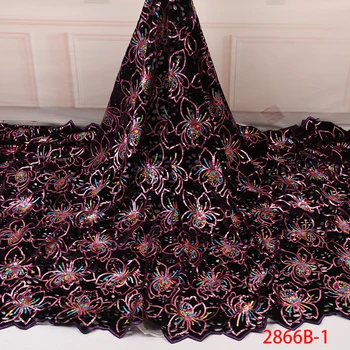 

New Style African Sequin Lace Fabric 2019 High Quality Lace Velvet Lace Fabric For Evening Dresses Trims Sewing 5Yards GD2866B-1