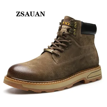 

ZSAUAN Spring / Warm Winter Men Leather Boots Comfortable Desert Combat Tough Mens Shoes Mattin Casual Boots Military