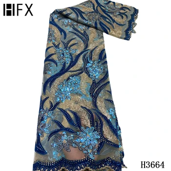 

HFX African lace fabric 2020 high quality Velvet fabric with Stones French Sequins lace fabric Tulle lace for Party Dress F3664