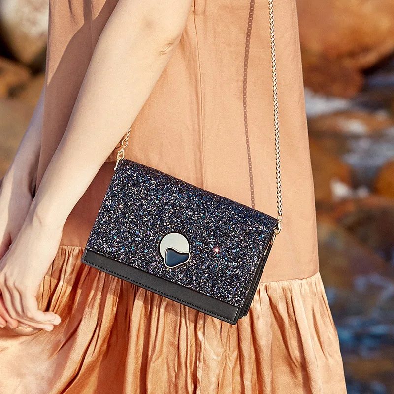 

Summer WOMEN'S bags Women's New Style Fashion Sequin Square Sling Bag Simple GIRL'S Shoulder Bag 1127