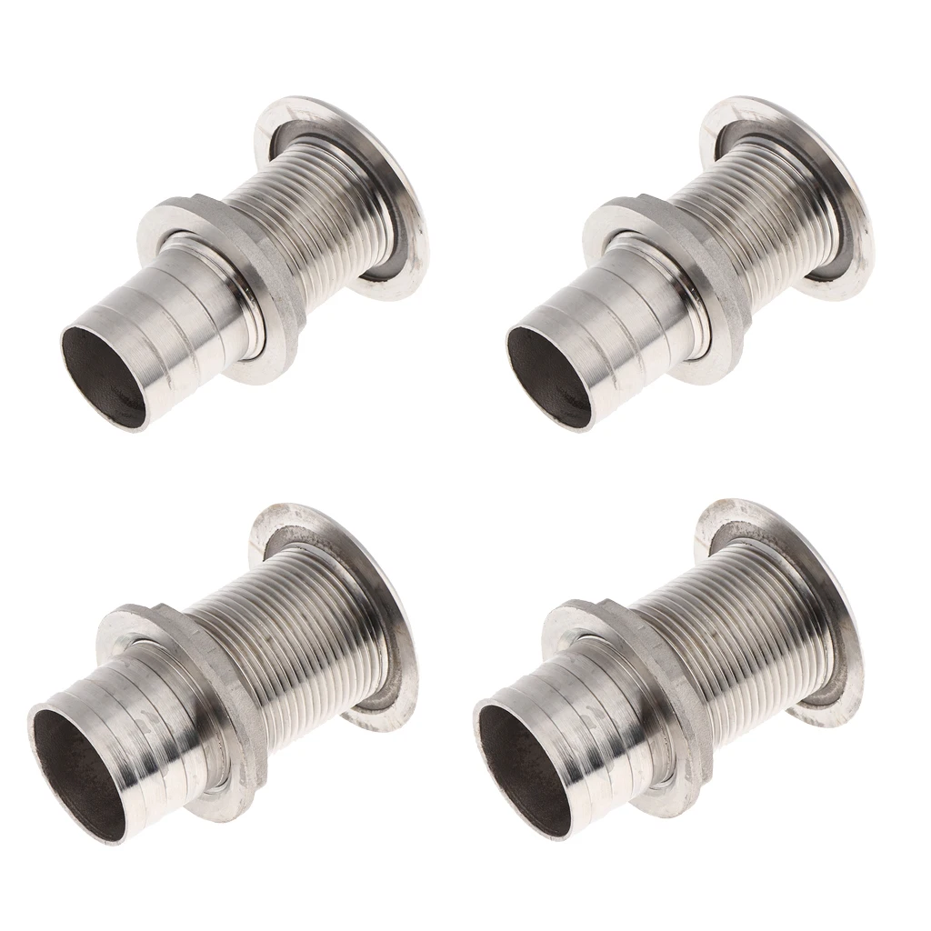 4Pcs Boat Thru Hull Fitting / Drain Hose Barb 316 Stainless Steel 25/32mm